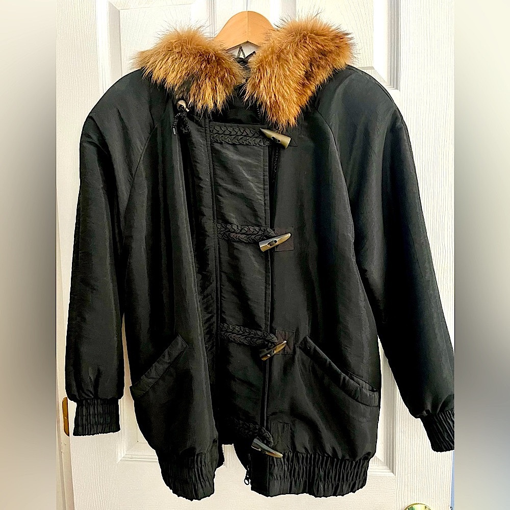 Carol Little St. Tropez Black Jacket with Fur Hood Size XS
